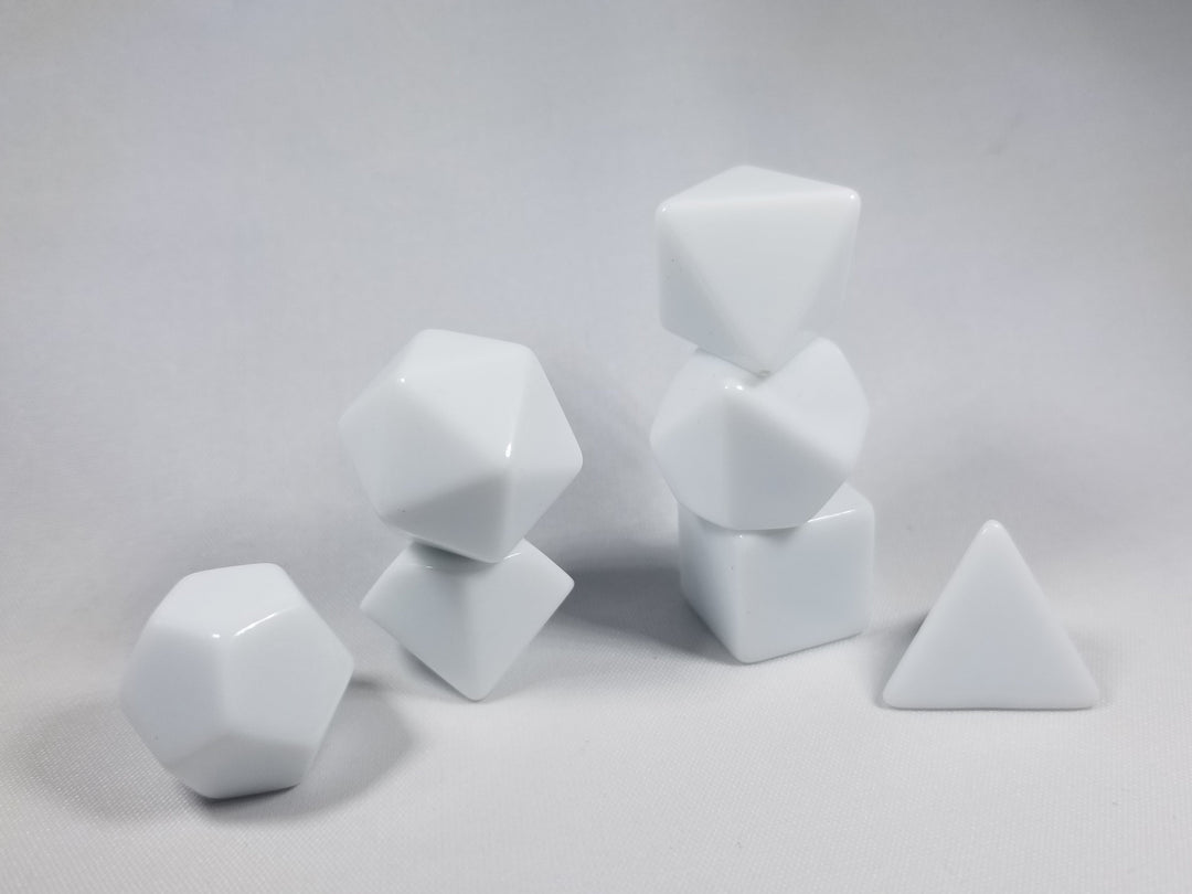 White Blank 7-Dice Set d4, d6, d8, d10, d12, d20 for Customization Ready DIY Bescon