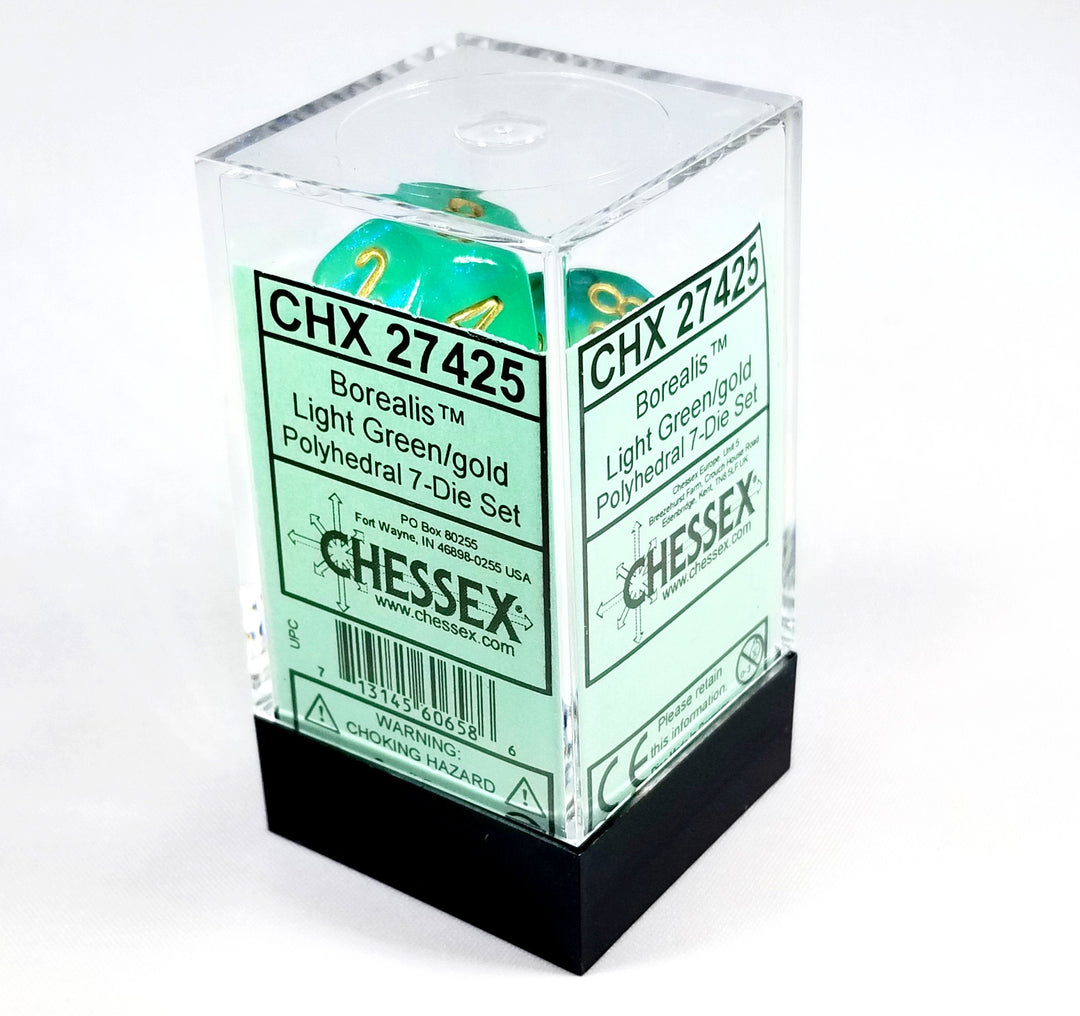 CHX 27425 Polyhedral 7-Die Borealis Light Green w/ Gold Numbers Set Of 7 Dice Chessex
