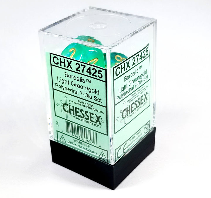 CHX 27425 Polyhedral 7-Die Borealis Light Green w/ Gold Numbers Set Of 7 Dice Chessex
