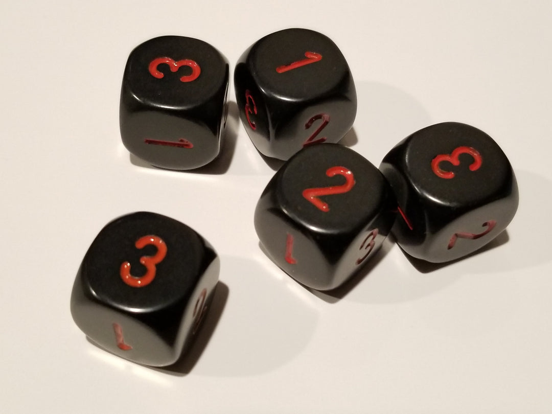 Opaque 16mm d3 (d6 w/1-2-3 twice) Black/red (sold per piece)