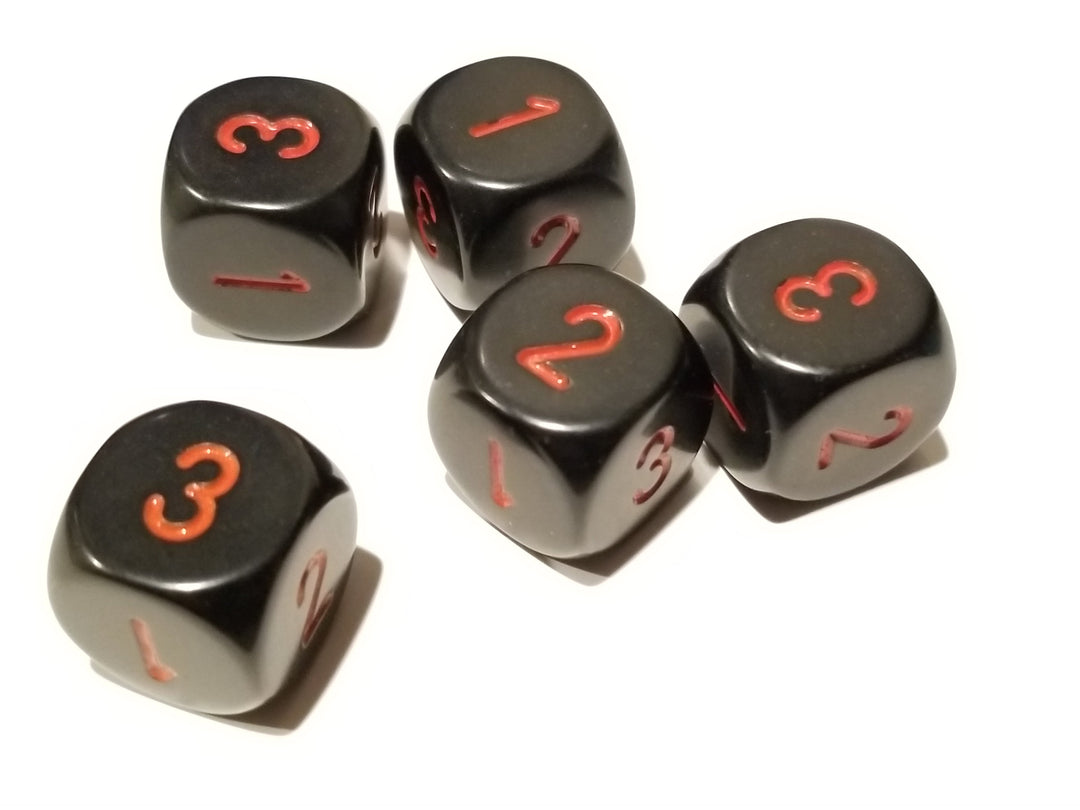 Opaque 16mm d3 (d6 w/1-2-3 twice) Black/red (sold per piece)