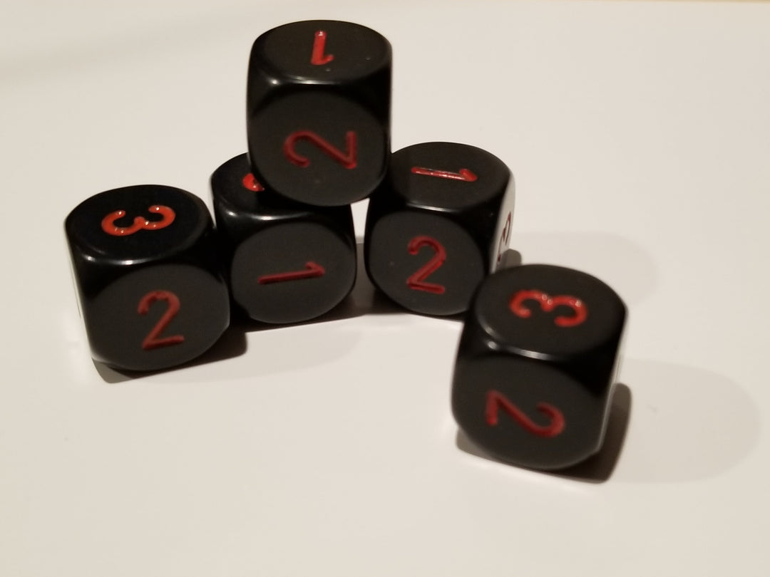 Opaque 16mm d3 (d6 w/1-2-3 twice) Black/red (sold per piece)