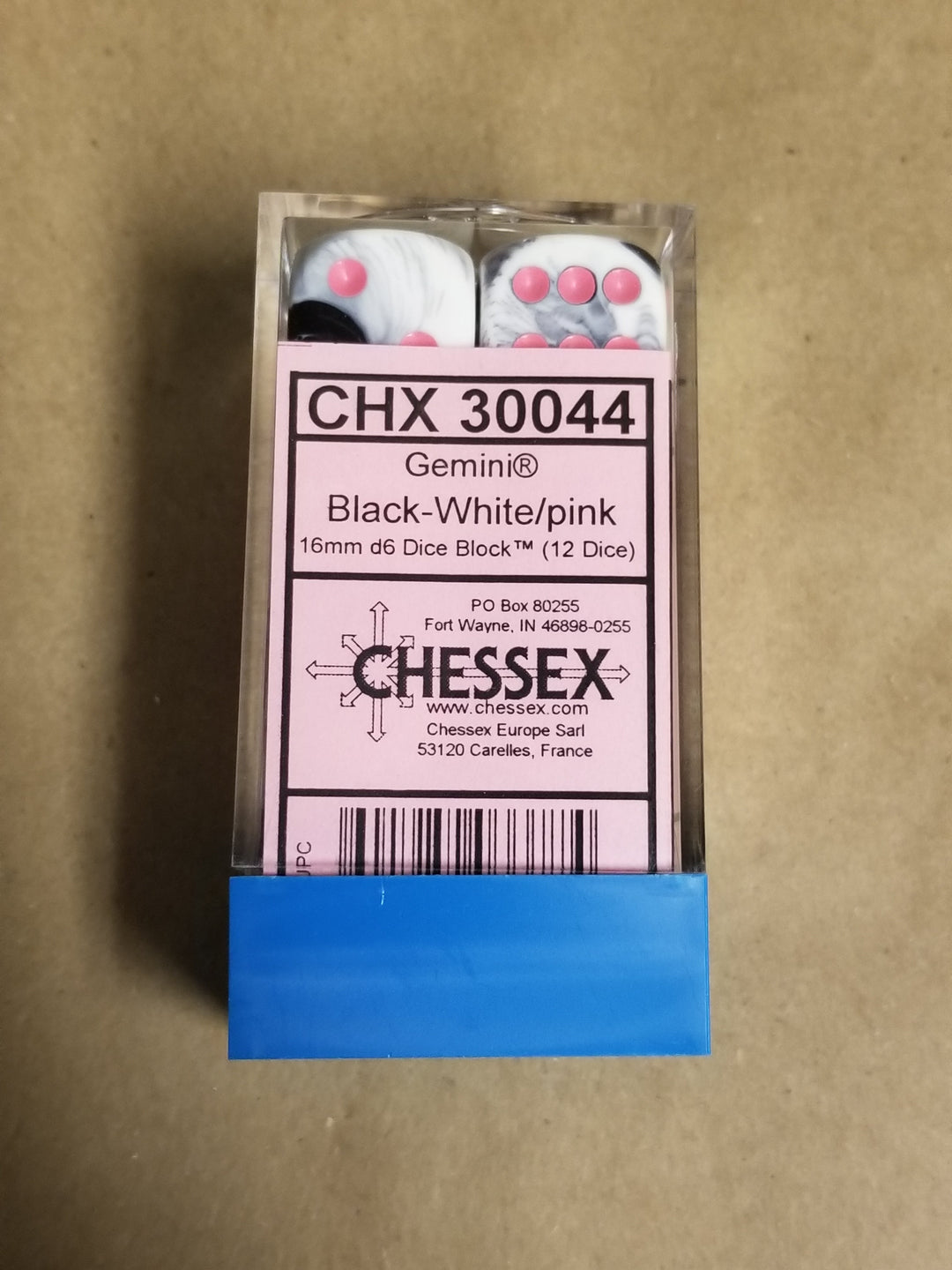 Gemini Black White w/Pink 16mm 12 dice block Limited Edition Lab Dice