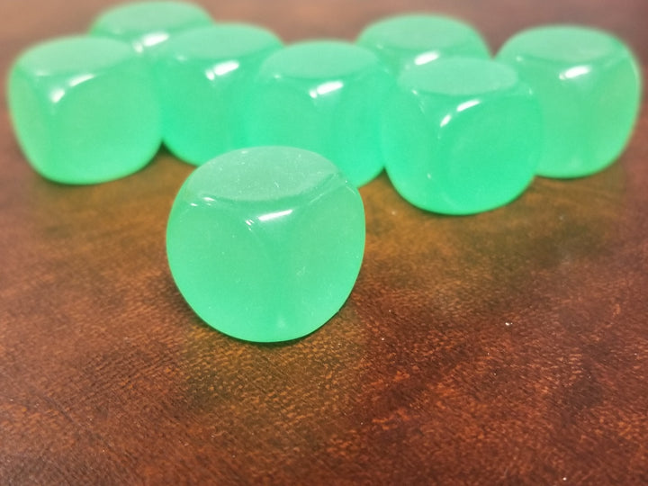 Green Glow in the Dark Blank d6 16mm Dice DIY (sold per die)