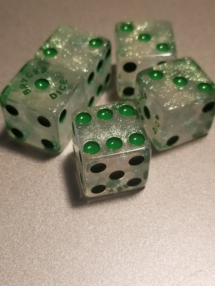 BrycesDice 16mm Glitter d6 (Green) Square Edge [per die]