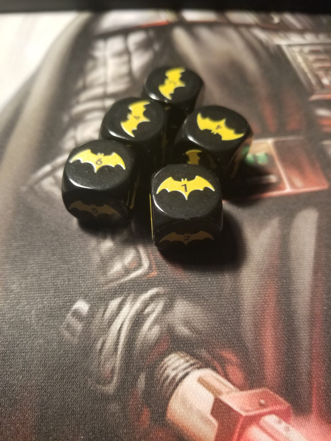 Yellow Bat Black Dice 6 Sided 16mm (Custom Printed)