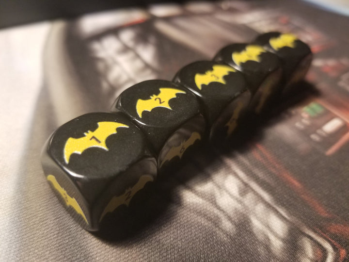 Yellow Bat Black Dice 6 Sided 16mm (Custom Printed)
