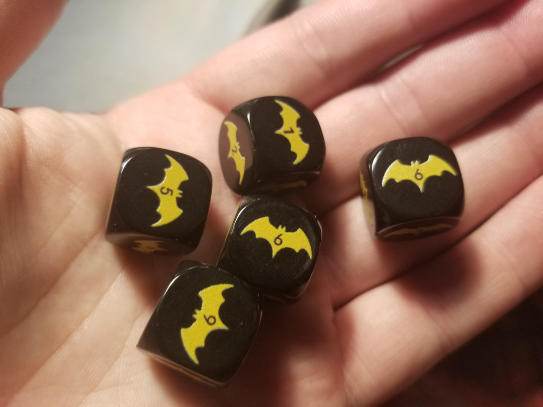 Yellow Bat Black Dice 6 Sided 16mm (Custom Printed)