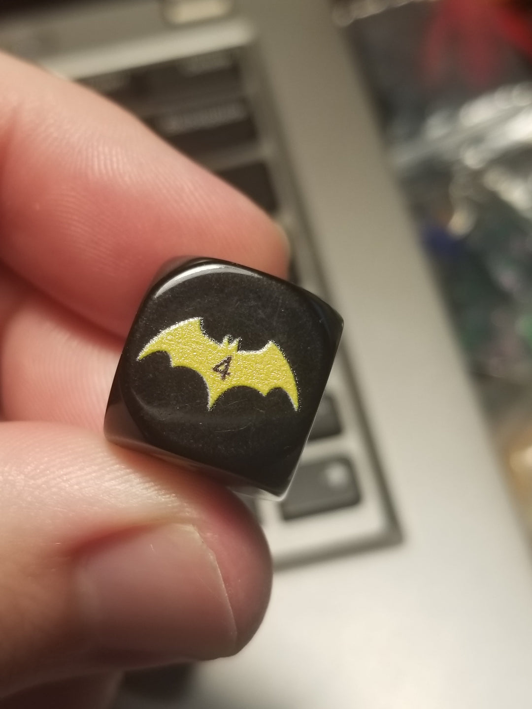 Yellow Bat Black Dice 6 Sided 16mm (Custom Printed)