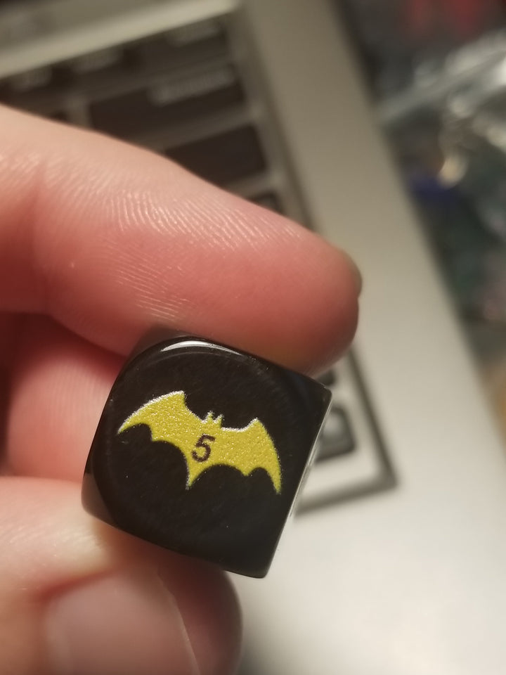 Yellow Bat Black Dice 6 Sided 16mm (Custom Printed)