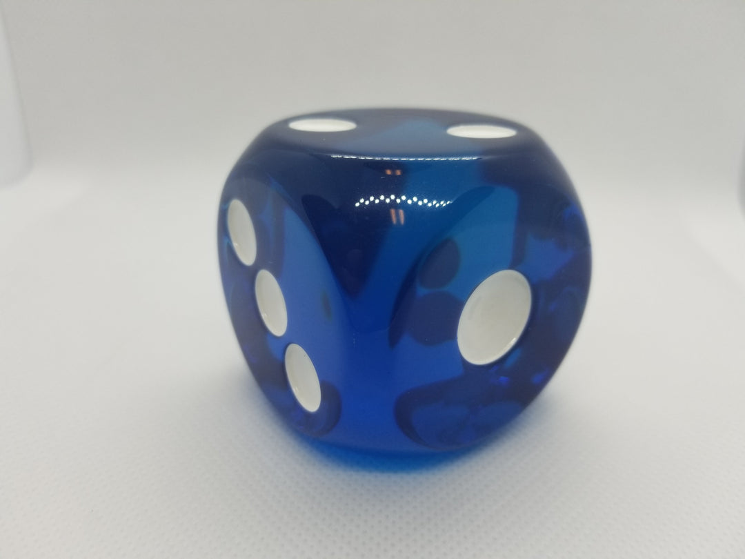 Clear Blue 50mm d6 with White Pips Jumbo Pipped Dice