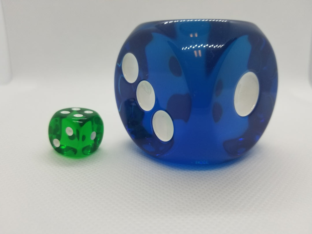 Clear Blue 50mm d6 with White Pips Jumbo Pipped Dice