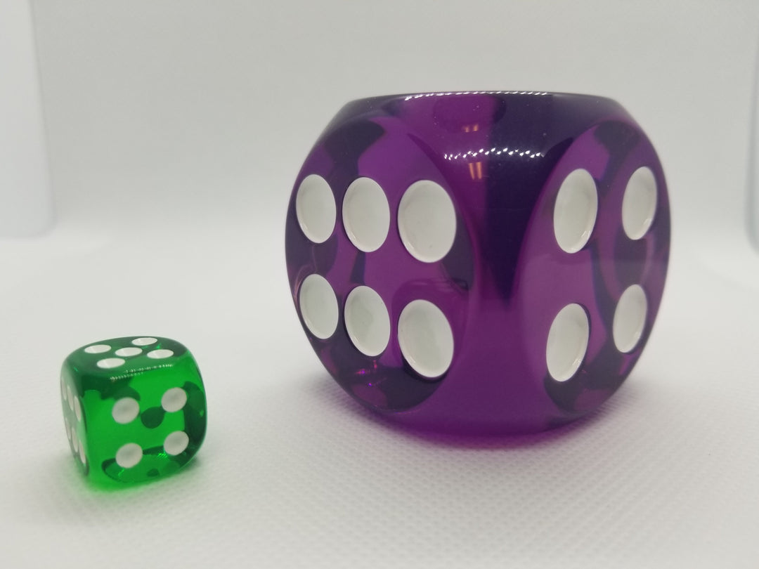 Clear Purple 50mm d6 with White Pips Jumbo Pipped Dice