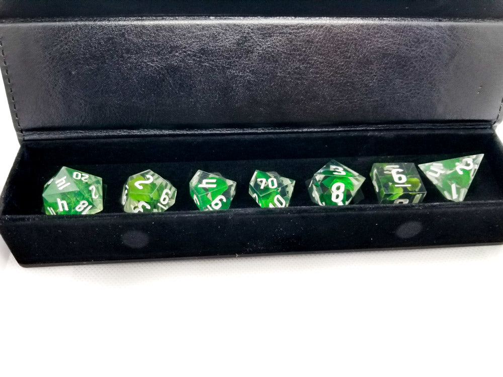 Real Four Leaf Clover 7-Dice Set Sharp Resin RPG DND