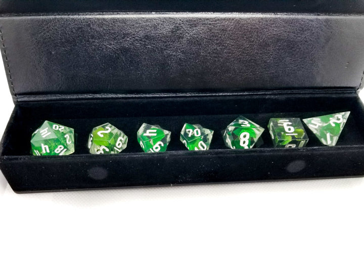 Real Four Leaf Clover 7-Dice Set Sharp Resin RPG DND