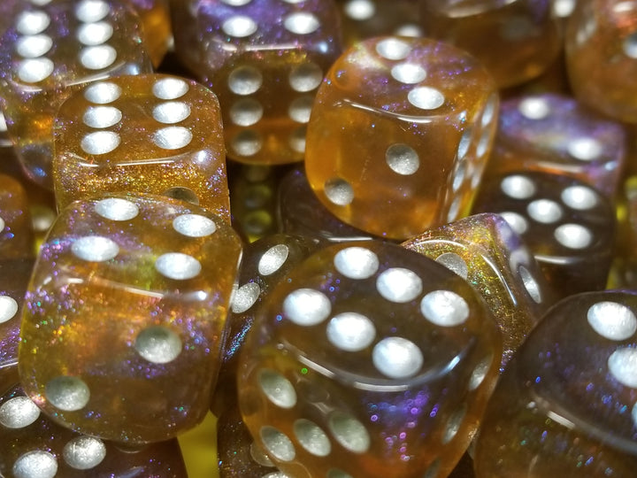 Grey & Orange 16mm Glitter Pipped Dice