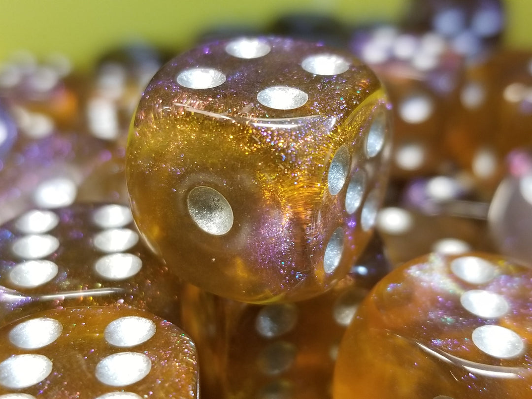 Grey & Orange 16mm Glitter Pipped Dice