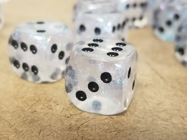 The Time Walker | Clear Glitter 16mm d6 Dice w/Black