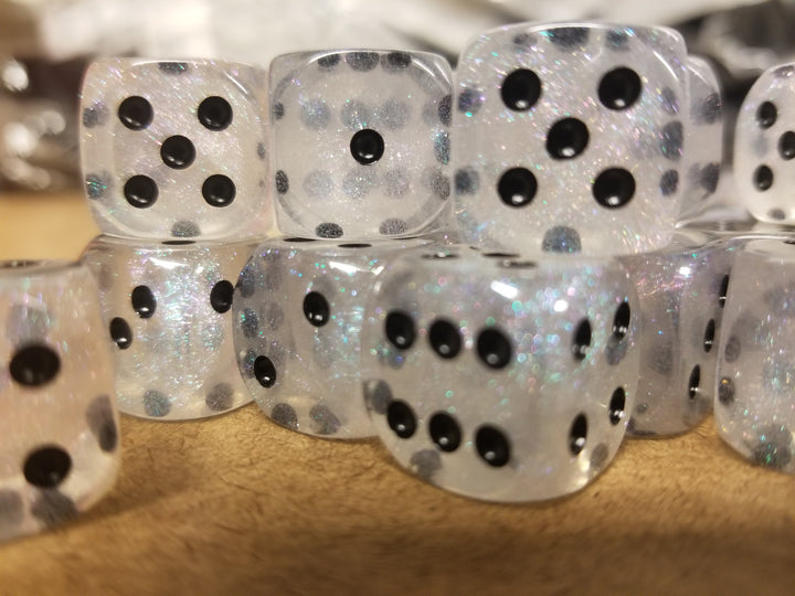 The Time Walker | Clear Glitter 16mm d6 Dice w/Black
