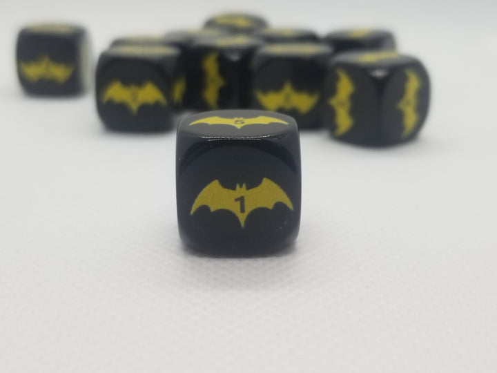 Yellow Bat Black Dice 6 Sided 16mm (Custom Printed)