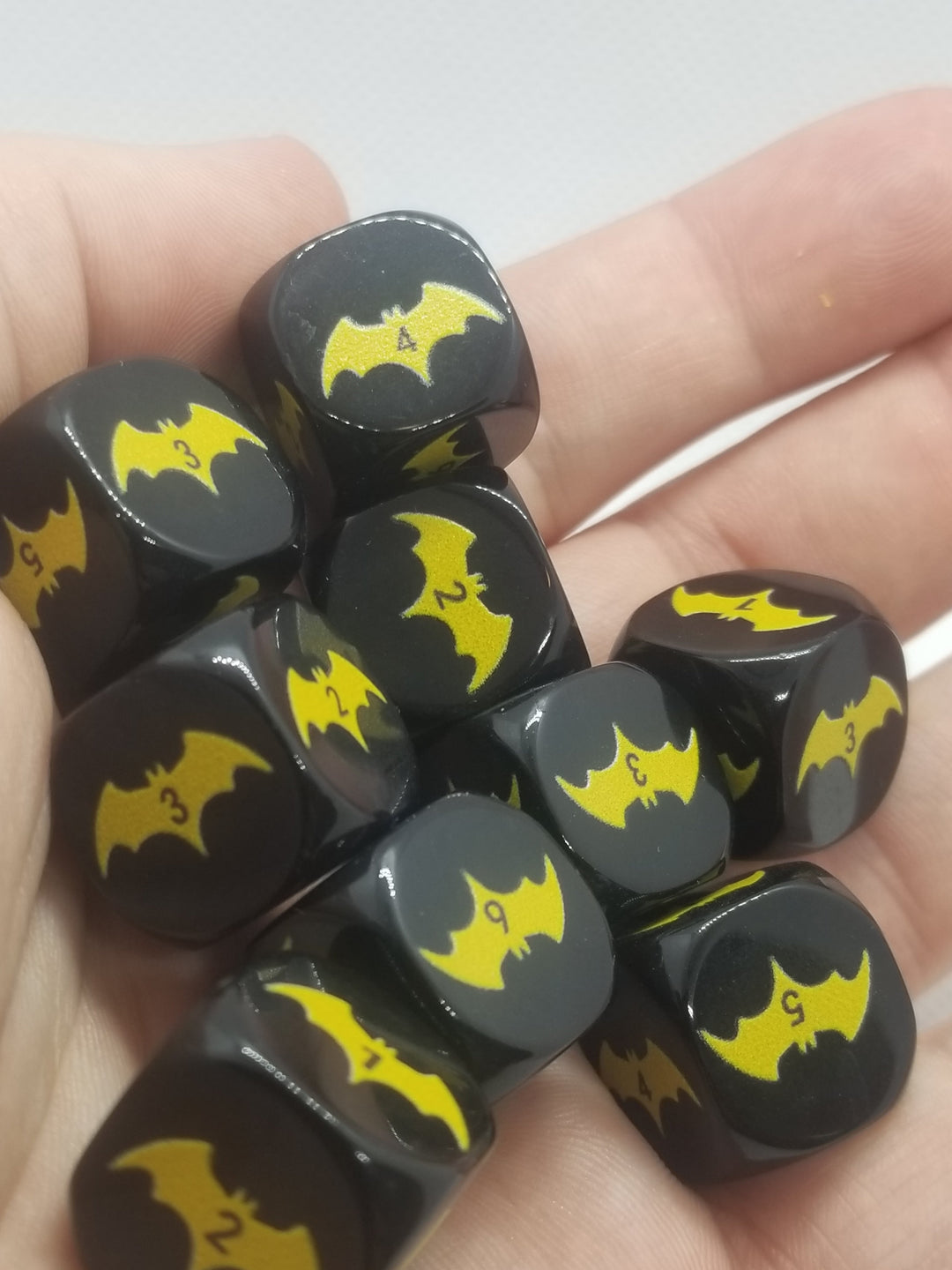Yellow Bat Black Dice 6 Sided 16mm (Custom Printed)