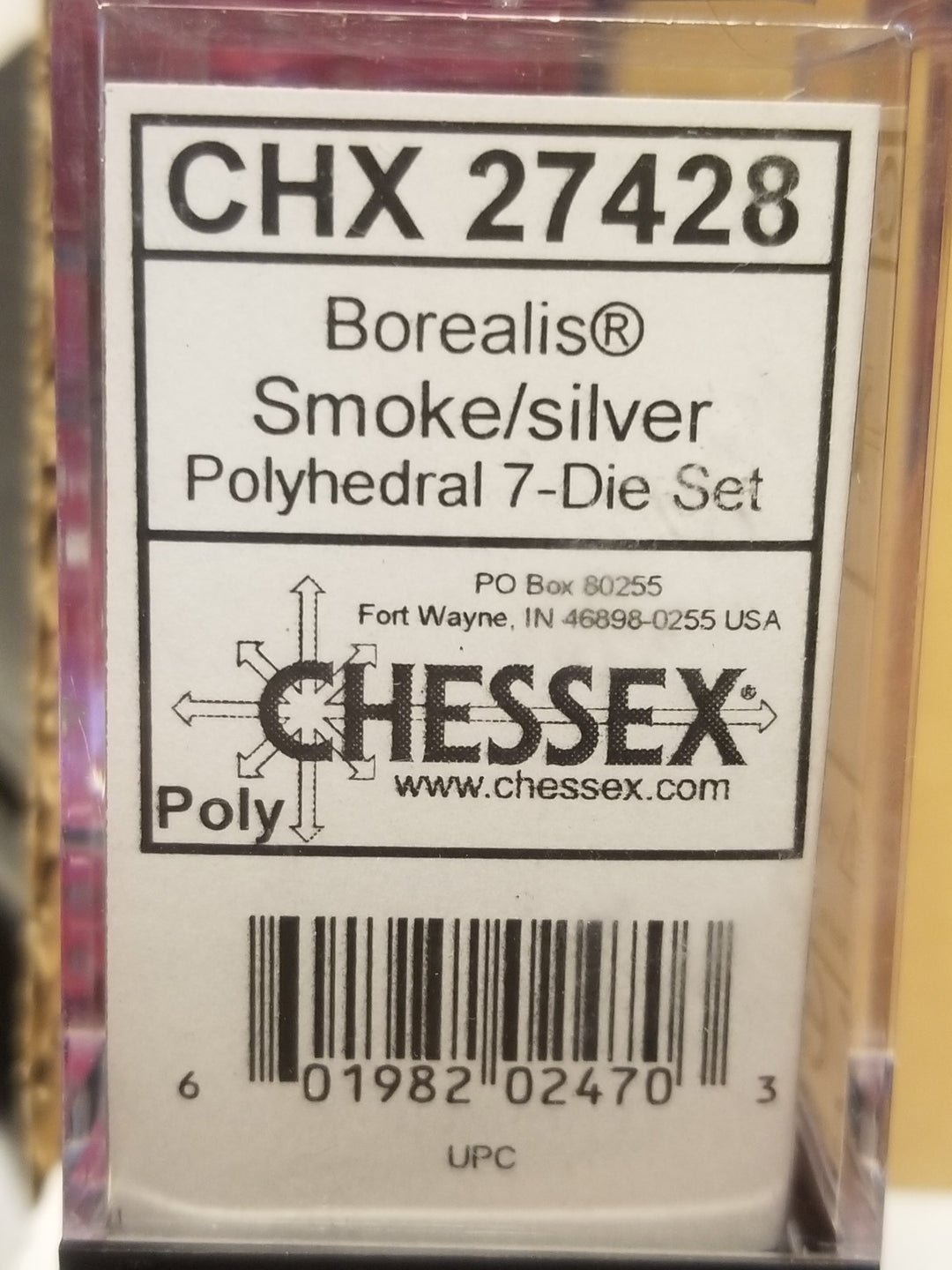 CHX 27428 7-Die Borealis Smoke w/ Silver Numbers Set 7-Dice Chessex