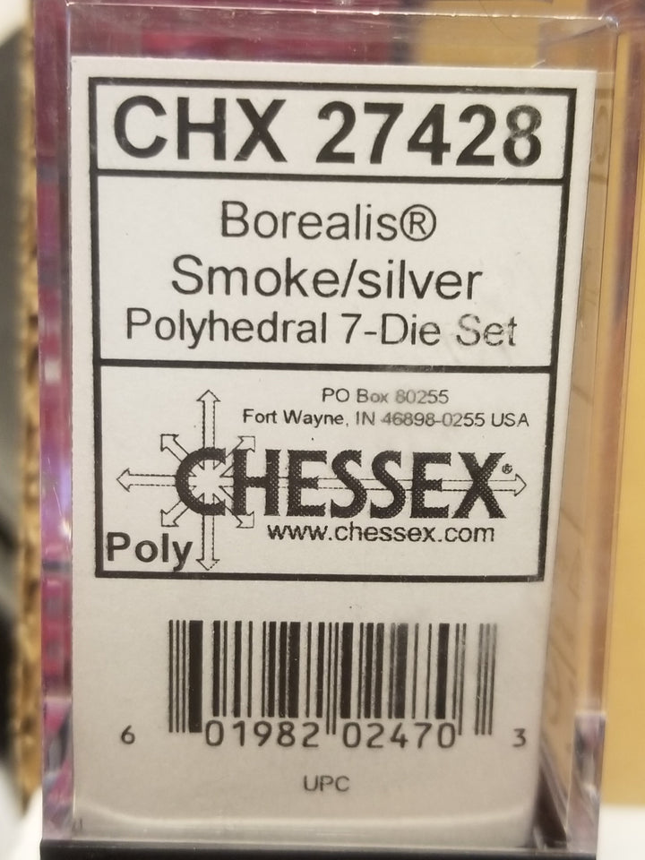 CHX 27428 7-Die Borealis Smoke w/ Silver Numbers Set 7-Dice Chessex