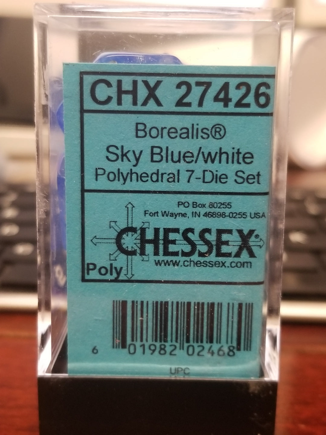 CHX 27426 7-Dice Set Sky Blue w/ White Numbers Dice Set Chessex