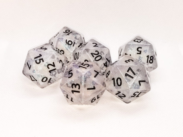 The Time Walker | Clear Glitter 34mm d20 CHONK RPG Dice Set w/Black