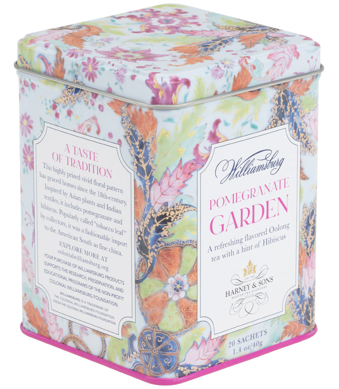 Williamsburg Pomegranate Garden Tea Tin of 20 Sachets