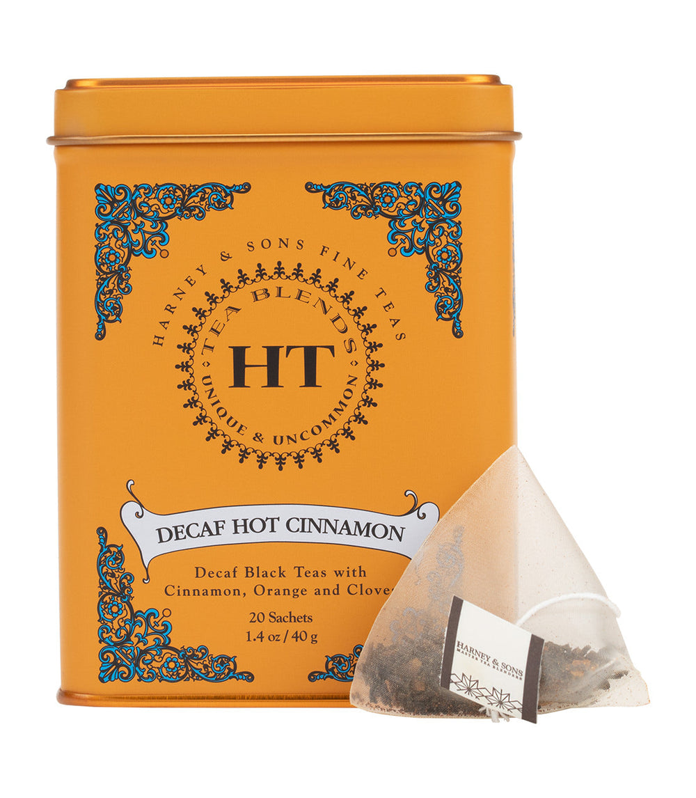 Decaf Hot Cinnamon Spice Tea HT Tin of 20 Sachets Front.
