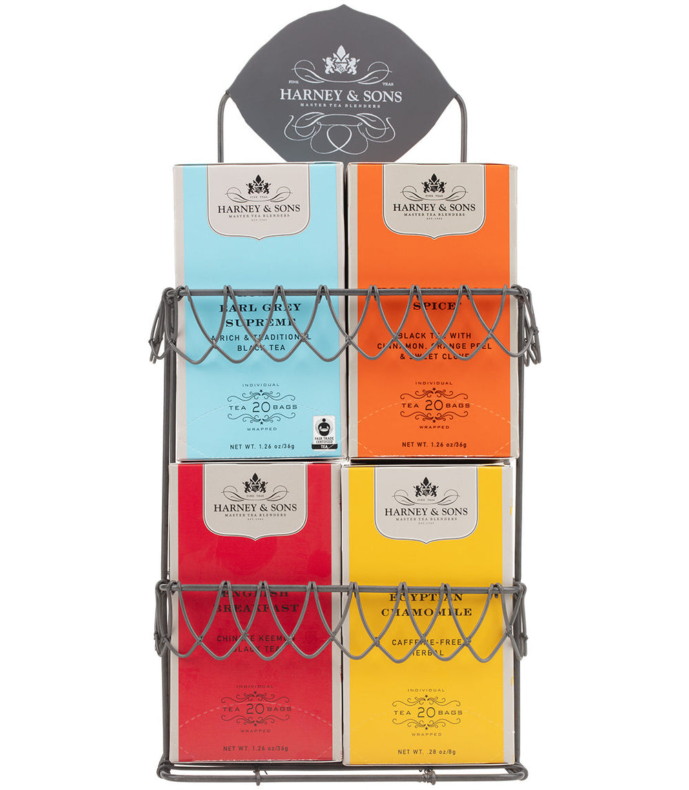 Harney and Sons Display Rack - Decorative Wire, for 4 Premium Teabag Boxes Front