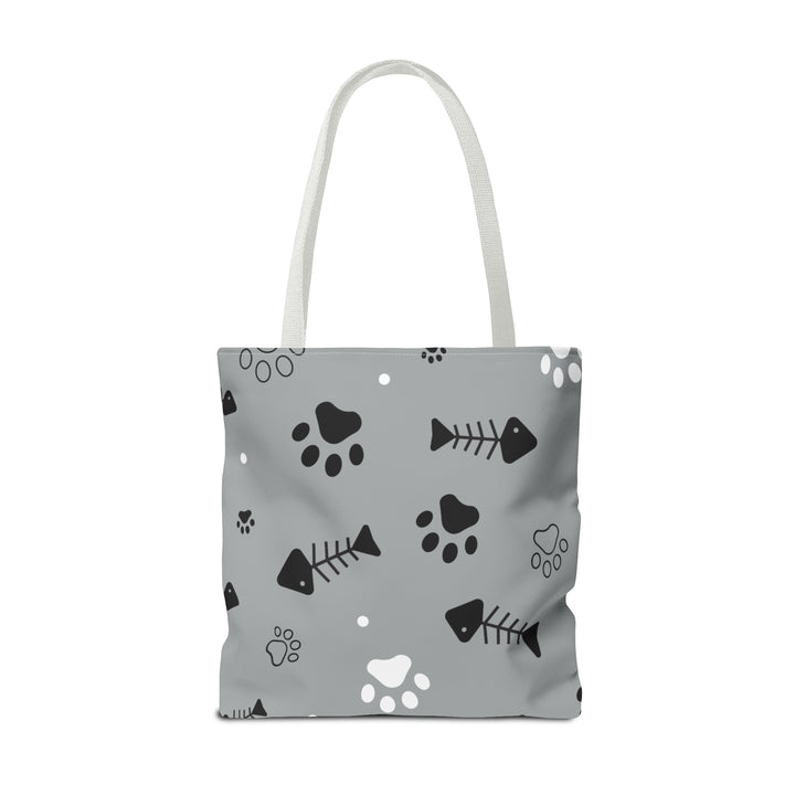 Paws and Fish Gray Pattern Tote Bag (AOP)