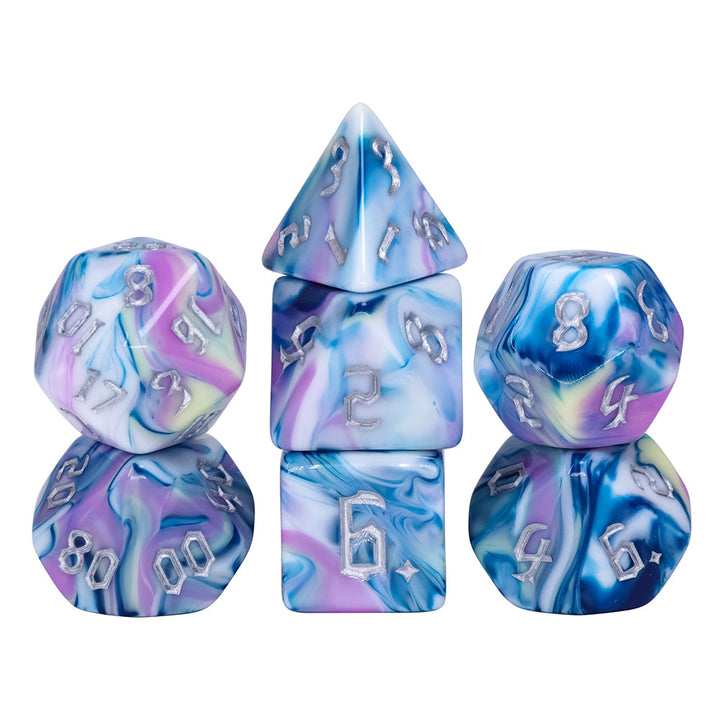Artic Blend 7-Dice Set Blue Purple Grey w/SilvweNumbers Dnd Dice Set