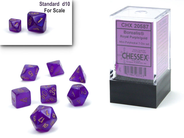 Borealis® Mini-Polyhedral Royal Purple/gold Luminary™ 7-Die Set (Mini Poly Release 1)