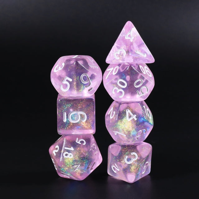 Candy Luxury (formerly Barbie Pink) Glitter with White Numbering 7-Dice Set RPG
