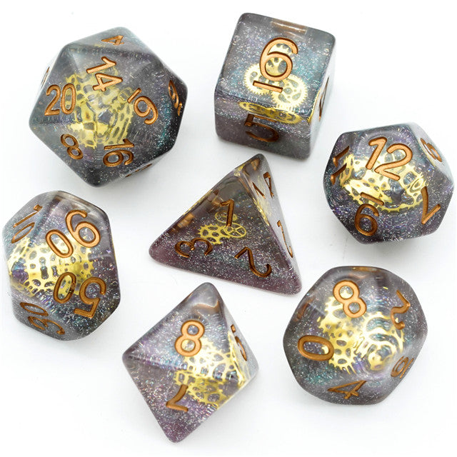 Glitter Mini Gearwheel Dice 7-Dice Dungeons and Dragons RPG