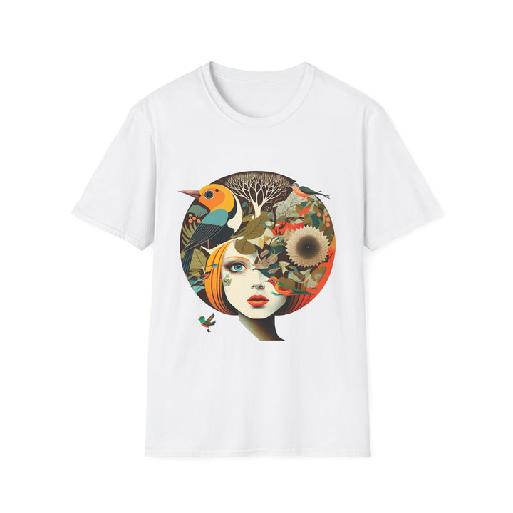 Girl With Flowers and Birds in Hair Unisex Softstyle T-Shirt