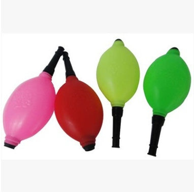 Four colorful balloon inflators on a white background.