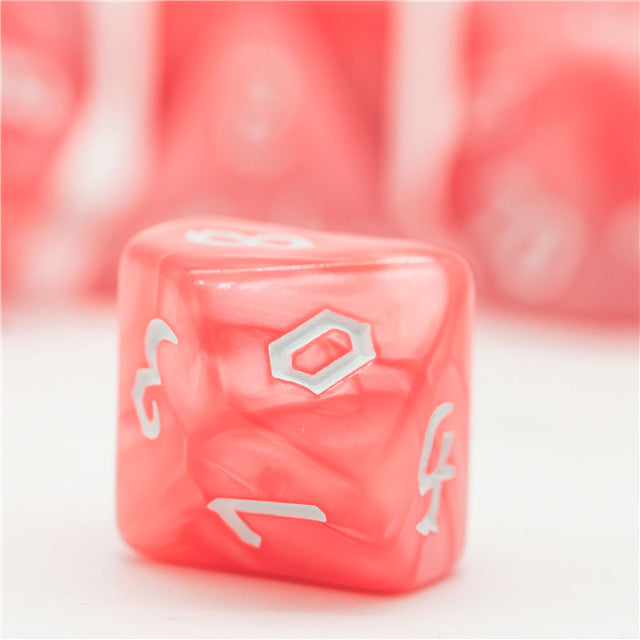 Red Macaron 7-Dice Blend Set w/White Numbers