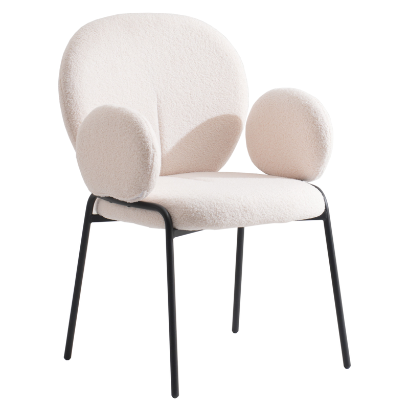 Leisuremod Celestial Series Boucle Dining Armchair with Black Frame and White Fabric