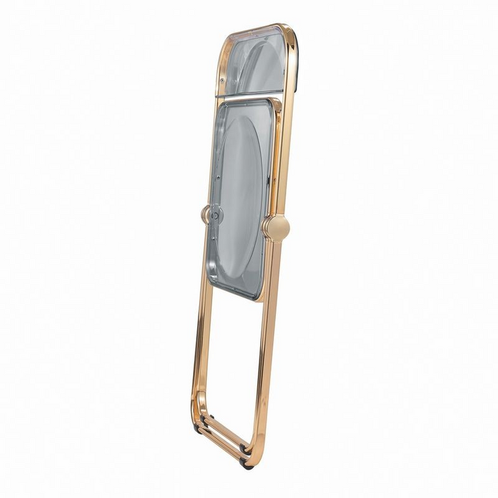 LeisureMod Lawrence Acrylic Folding Chair with Gold Metal Frame Transparent Black Folding Chair.
