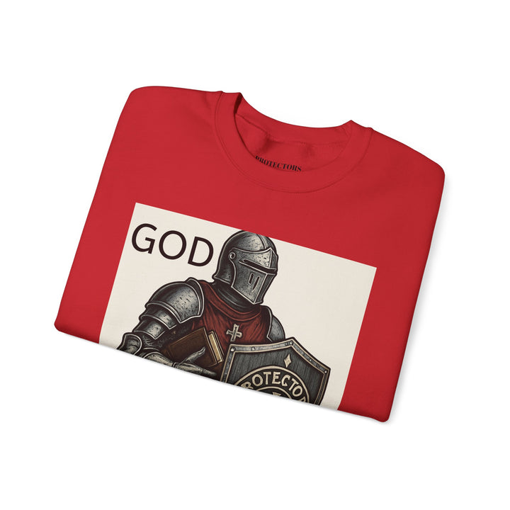 Knight Shield Crewneck Sweatshirt — "Protectors of the Word" Christian Armor Design