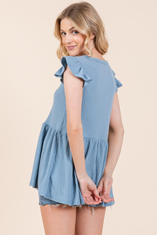 Textured Button Detailed Peplum Top