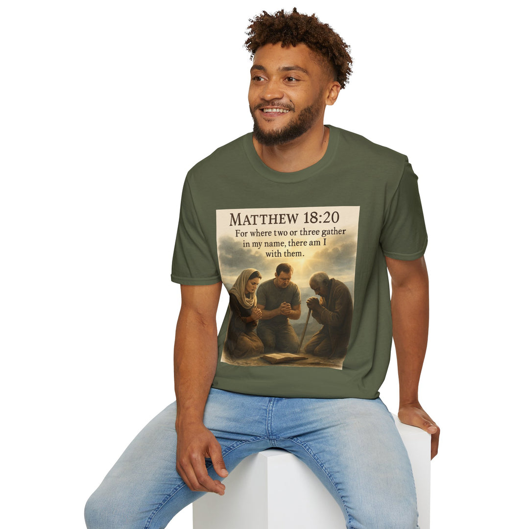 Christian Scripture T-Shirt — Matthew 18:20 and Isaiah 41:10 Faith Tee