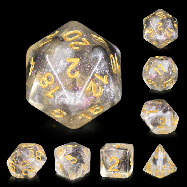 Sky Haze: Clear w/Purple Glitter Iridescent Effect 7-Dice Set