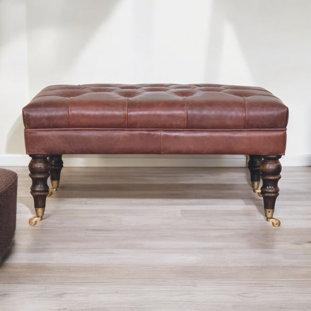 Buffalo Brown Leather Ottoman with Castor Legs