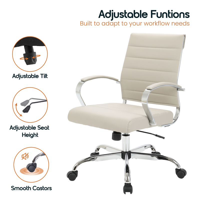 Beige office chair with adjustable features on a white background.
