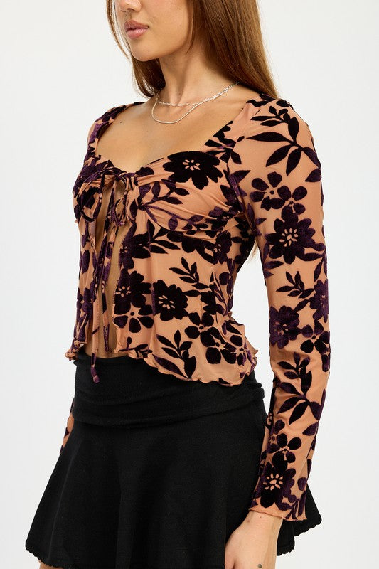 Floral Print Sweetheart Neckline Top