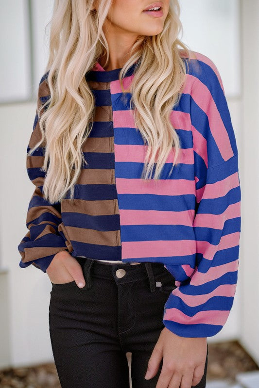 Color Block Drop Shoulder Pullover Sweatshirt